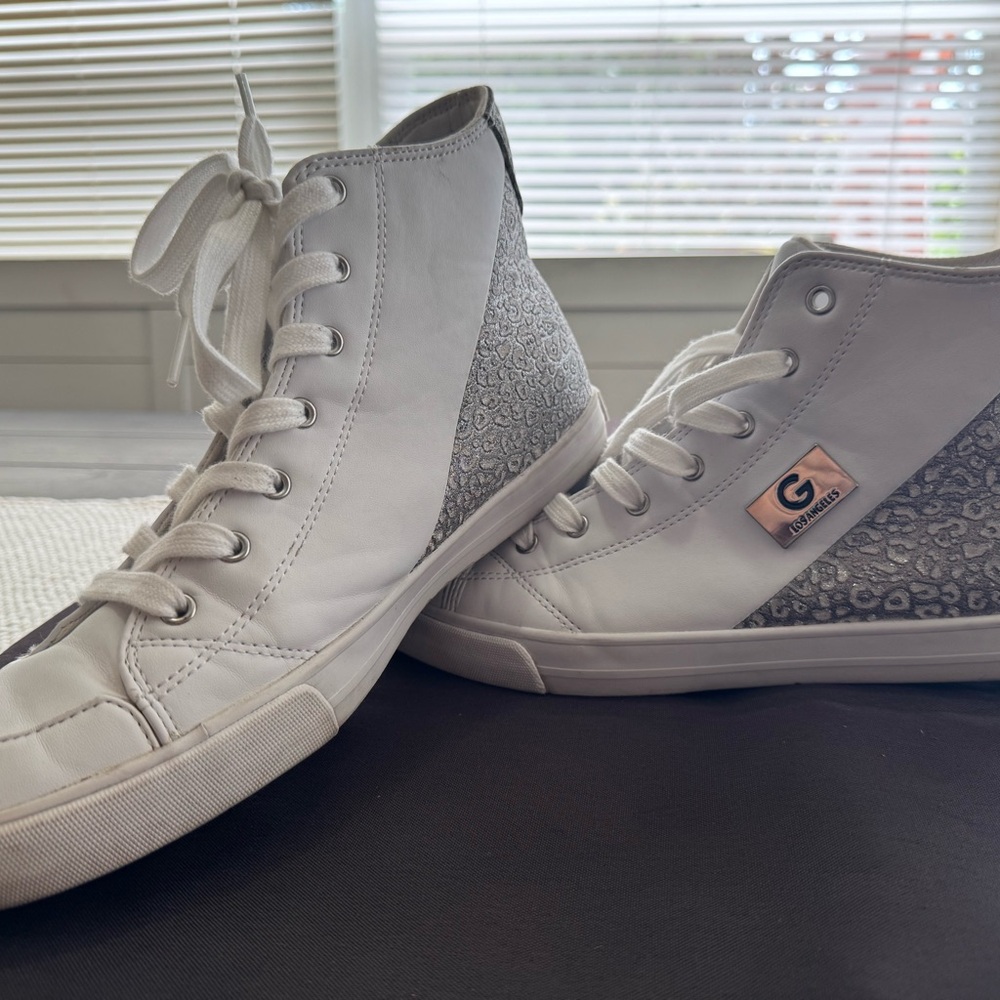 G by Guess White and Gray Low-Top Sneakers